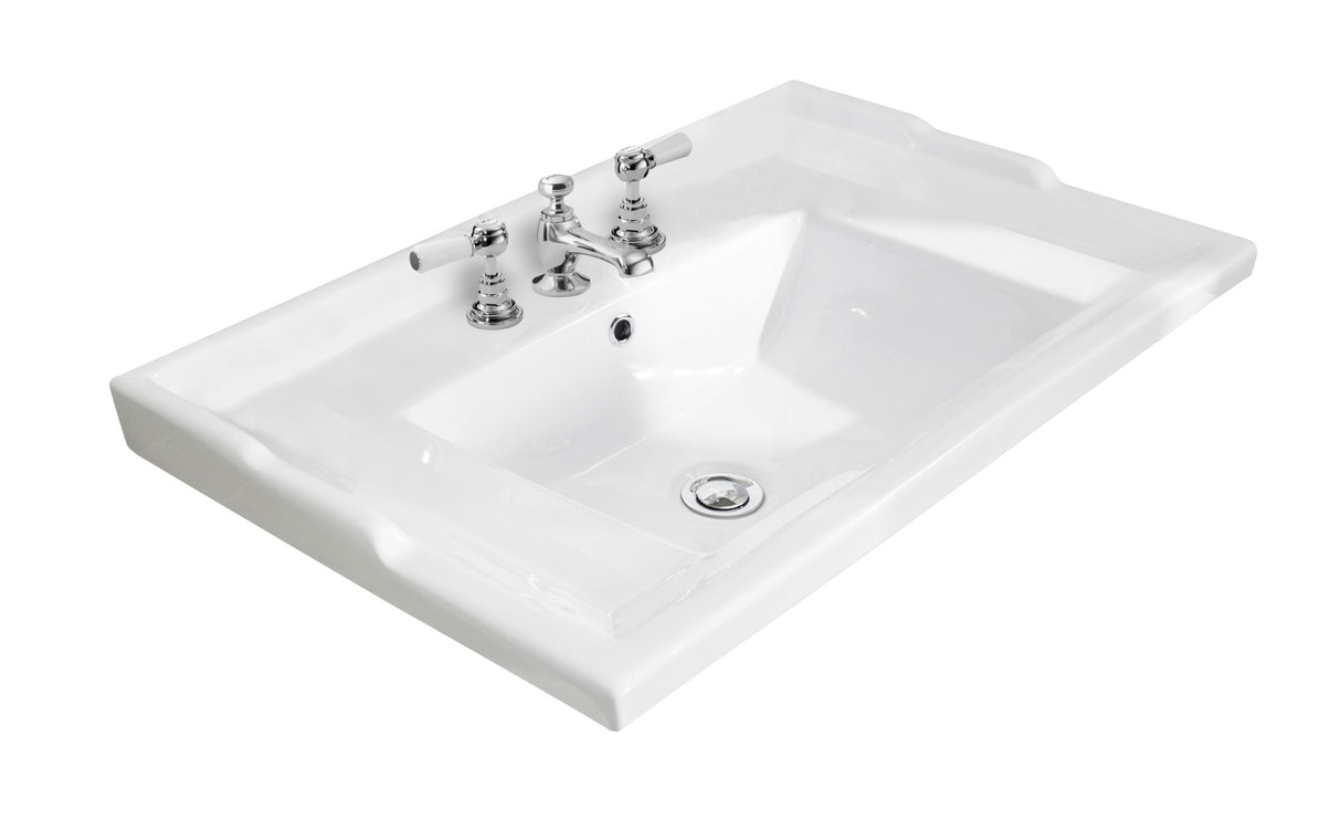 Hudson Reed Old London Traditional Basin 3 Tap Hole 600mm - White - NLV033 - TAP 'N' SHOWER