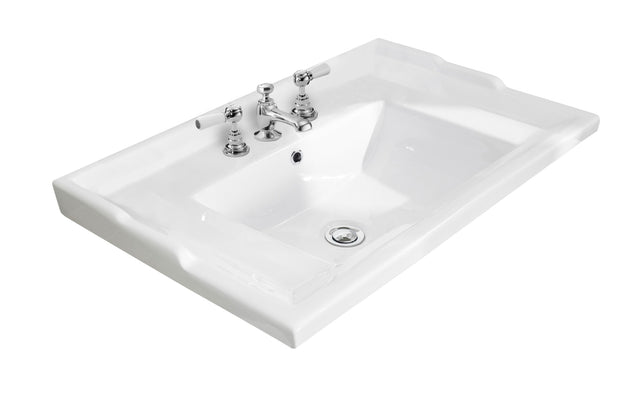 Hudson Reed Old London Traditional Basin 3 Tap Hole 600mm - White - NLV033 - TAP 'N' SHOWER