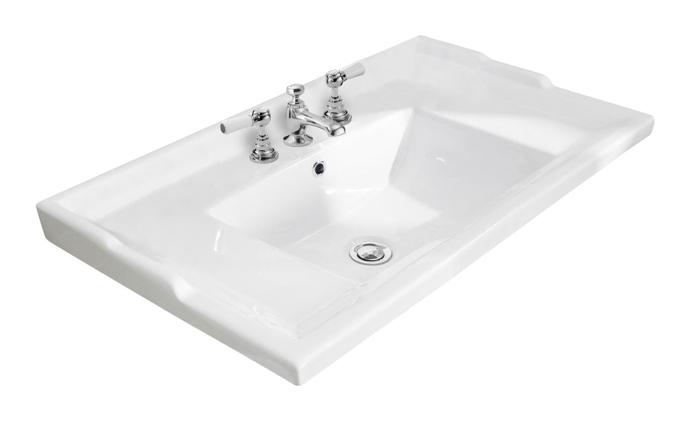 Hudson Reed Old London Traditional Basin 3 Tap Hole 800mm - White - NLV035 - TAP 'N' SHOWER