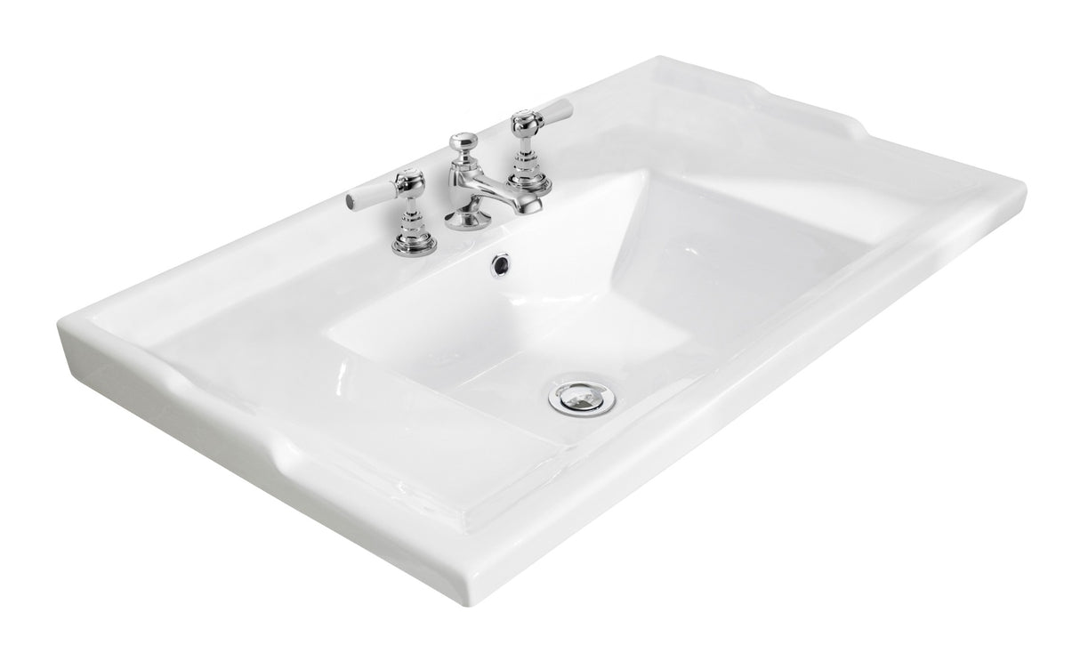 Hudson Reed Old London Traditional Basin 3 Tap Hole 800mm - White - NLV035 - TAP 'N' SHOWER