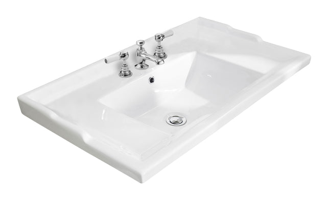 Hudson Reed Old London Traditional Basin 3 Tap Hole 800mm - White - NLV035 - TAP 'N' SHOWER
