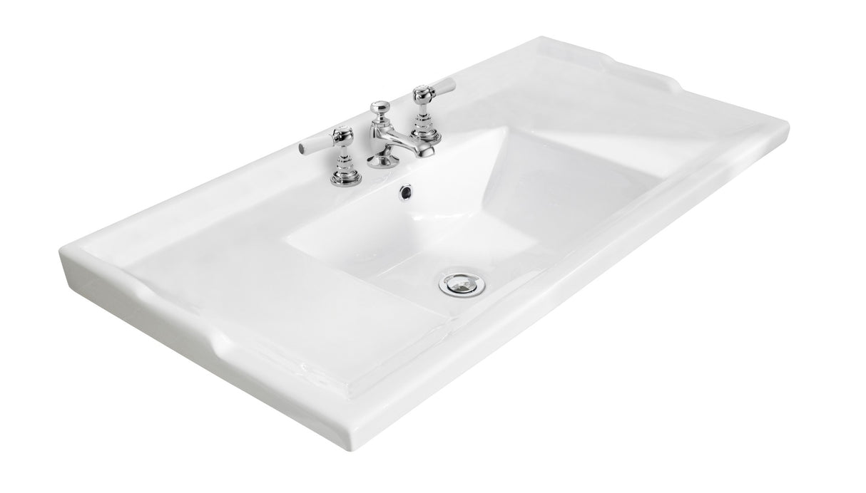 Hudson Reed Old London Traditional Basin 3 Tap Hole 1000mm - White - NLV037 - TAP 'N' SHOWER