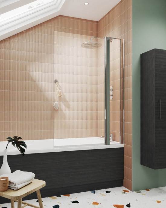 Nuie Bath Screens Polished Chrome Contemporary Square Screen With Fixe