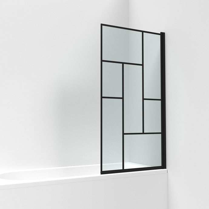 Nuie Abstract 6mm Glass Black Square Bath Screen 1430mm Height x 790mm Wide - Clear - NSSQBB - TAP 'N' SHOWER