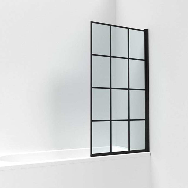 Nuie Pacific Black Square 6mm Glass Framed Bath Screen 1430mm Height x 785mm Wide - NSSQBF