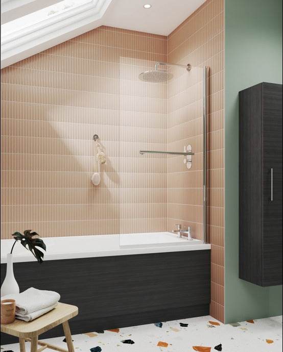 Nuie Bath Screens Polished Chrome Contemporary Square Screen With Rail