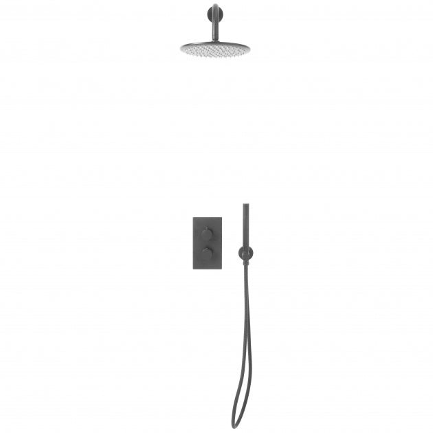 Scudo Core Round Concealed Shower Set with Handset and Fixed Head - Gunmetal - NU - 036 - TAP 'N' SHOWER
