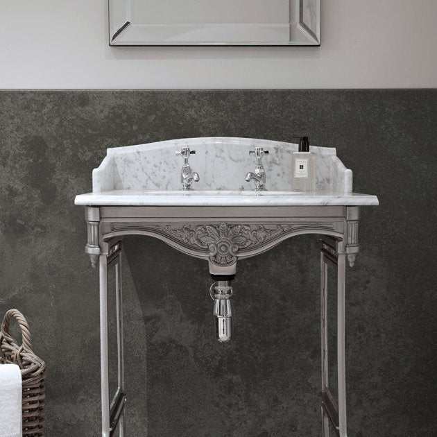 Nuance T&G Polyurethane Magma textured grey riven wall panel behind bathroom sink