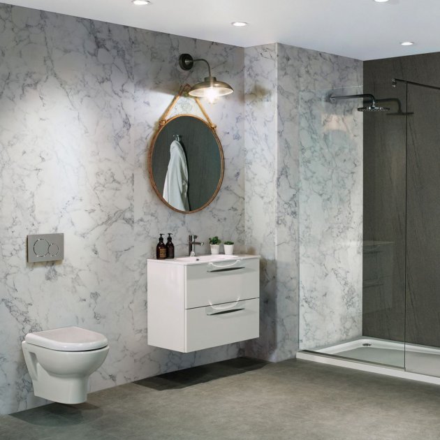 Nuance T&G Polyurethane Turin Marble Wall Panel 2420mm High X 1200mm Wide - Ultramatt - White - 817459