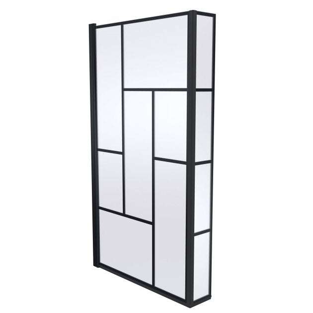 Nuie Abstract Black L-Shaped Bath Screen 1430mm Height x 808mm Wide - 6mm Glass - NSBS7BB