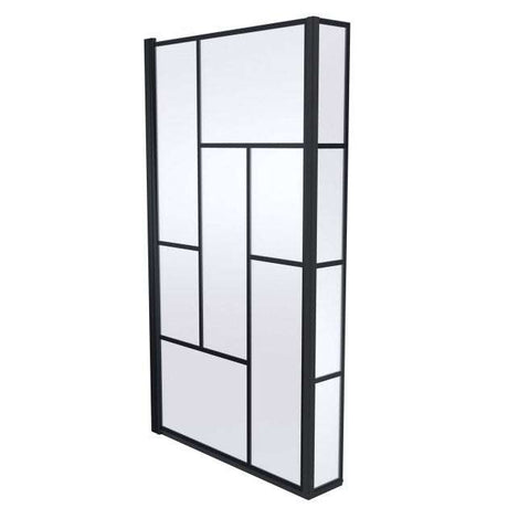 Nuie Abstract Black L-Shaped Bath Screen 1430mm Height x 808mm Wide - 6mm Glass - NSBS7BB
