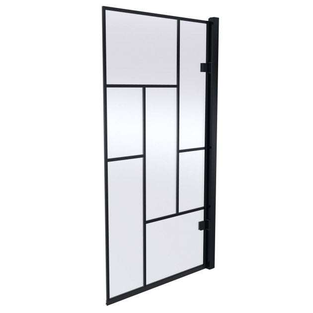 Nuie Abstract Black Hinged 8mm Glass Bath Screen 1520mm Height x 830mm Wide - NSSQ7BB - TAP 'N' SHOWER