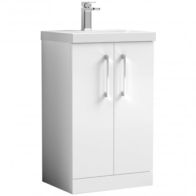 Nuie Arno 500mm Wide Floor Standing 2 - Door Vanity Unit with Basin - 1 - Gloss White - ARN101A - TAP 'N' SHOWER