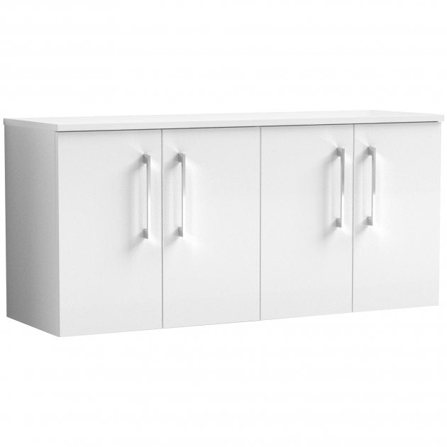 Nuie Arno 1200mm Wide Wall Hung 4 - Door Vanity Unit with Worktop - Gloss White - ARN123W2 - TAP 'N' SHOWER