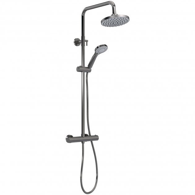 Nuie Arvan Round Thermostatic Bar Mixer Shower with Shower Kit and Fixed Head - Brushed Gun Metal - JTY775 - TAP 'N' SHOWER