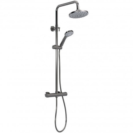 Nuie Arvan Round Thermostatic Bar Mixer Shower with Shower Kit and Fixed Head - Brushed Gun Metal - JTY775 - TAP 'N' SHOWER