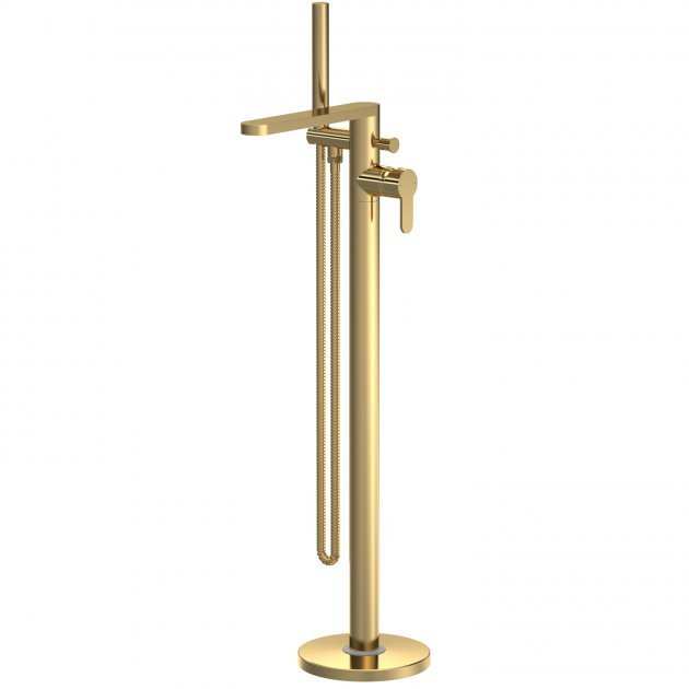 Nuie Arvan Modern Freestanding Bath Shower Mixer Tap with Shower Kit - Brushed Brass - ARV821