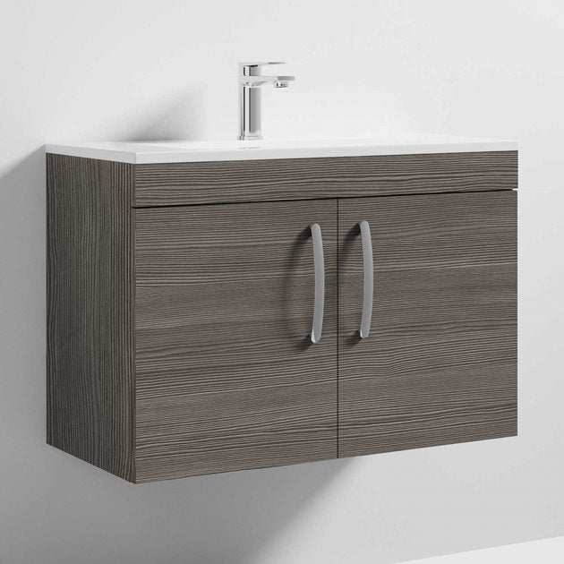 Nuie 2 - Door Athena Wall Hung Vanity Unit with Basin - 2 800mm Wide - Brown Grey Avola - ATH100B - TAP 'N' SHOWER