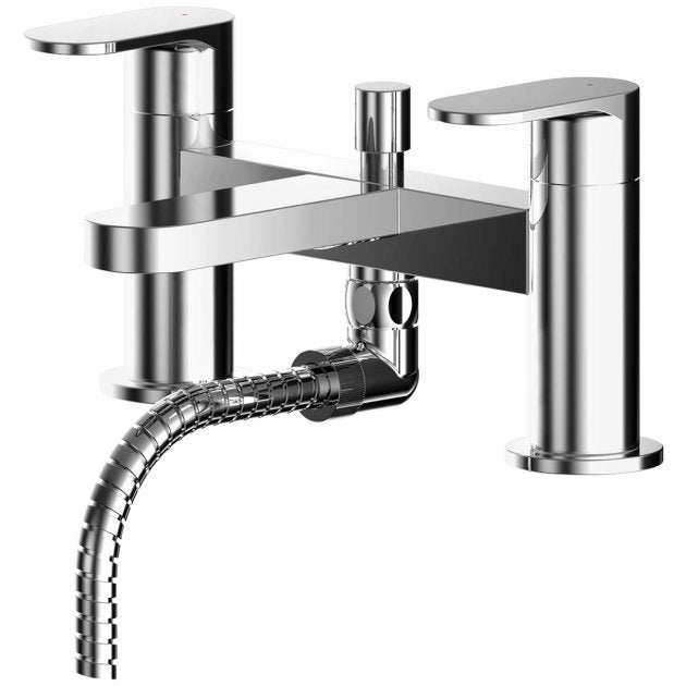 Nuie Binsey Pillar Mounted Bath Shower Mixer Tap with Shower Kit - Chrome - BIN304 - TAP 'N' SHOWER