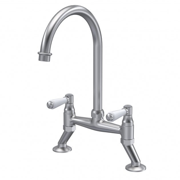 Launde Abbey Bridge Kitchen Sink Mixer Tap Lever Handle - Brushed Nickel - TAP 'N' SHOWER
