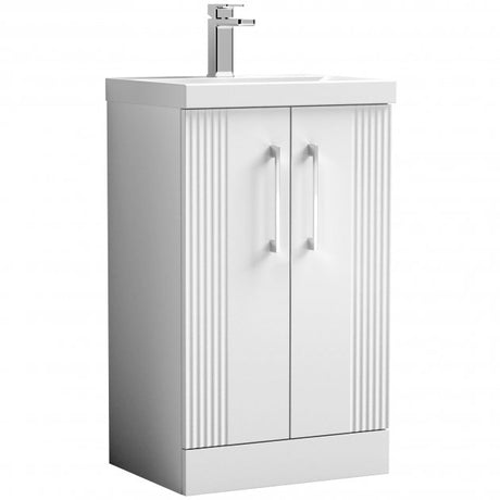 Nuie Deco 500mm Wide Floor Standing 2 - Door Vanity Unit with Basin - 1 - Satin White - DPF123A - TAP 'N' SHOWER