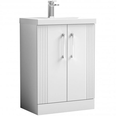 Nuie Deco 600mm Wide Floor Standing 2 - Door Vanity Unit with Basin - 1 - Satin White - DPF125A - TAP 'N' SHOWER