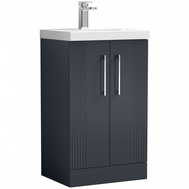 Nuie Deco 500mm Wide Floor Standing 2 - Door Vanity Unit with Basin - 1 - Satin Anthracite - DPF1423A - TAP 'N' SHOWER