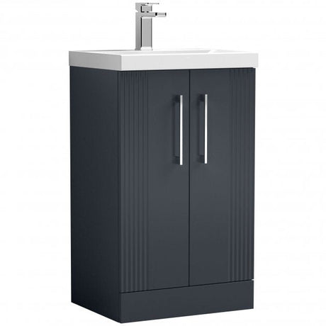 Nuie Deco 500mm Wide Floor Standing 2 - Door Vanity Unit with Basin - 1 - Satin Anthracite - DPF1423A - TAP 'N' SHOWER
