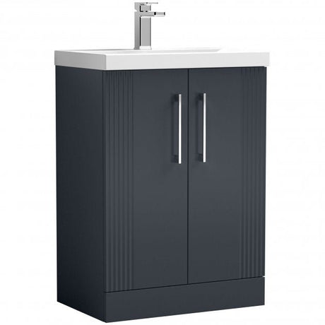 Nuie Deco 600mm Wide Floor Standing 2 - Door Vanity Unit with Basin - 1 - Satin Anthracite - DPF1425A - TAP 'N' SHOWER