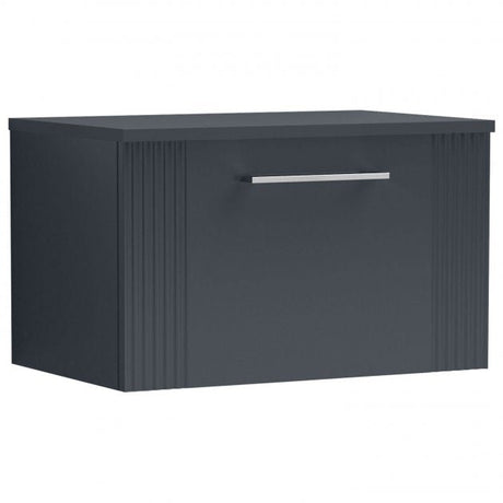 Nuie Deco 600mm Wide Wall Hung 1 - Drawer Vanity Unit with Worktop - Satin Anthracite - DPF1494W - TAP 'N' SHOWER