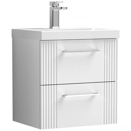 Nuie Deco 500mm Wide Wall Hung 2 - Drawer Vanity Unit with Basin - 3 - Satin White - DPF192D - TAP 'N' SHOWER