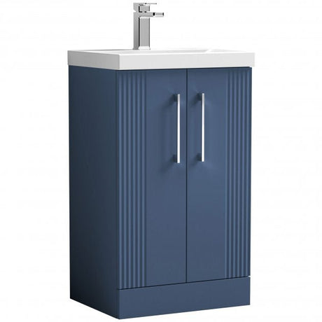 Nuie Deco 500mm Wide Floor Standing 2 - Door Vanity Unit with Basin - 3 - Satin Blue - DPF323D - TAP 'N' SHOWER