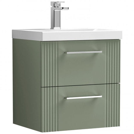 Nuie Deco 500mm Wide Wall Hung 2 - Drawer Vanity Unit with Basin - 3 - Satin Green - DPF892D - TAP 'N' SHOWER