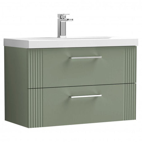 Nuie Deco 800mm Wide Wall Hung 2 - Drawer Vanity Unit with Basin - 3 - Satin Green - DPF895D - TAP 'N' SHOWER