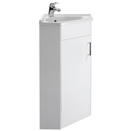 Nuie Mayford Corner 1 Door Cabinet & Basin - Gloss White - CU001 - TAP 'N' SHOWER