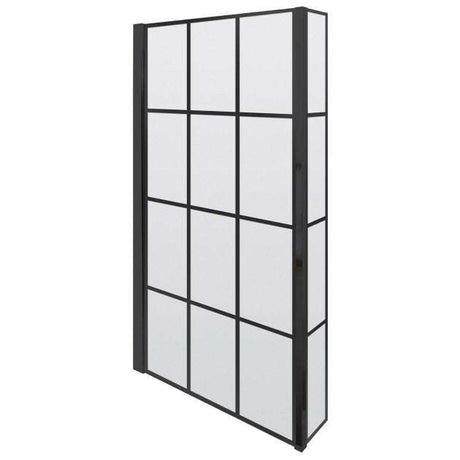 Nuie Pacific Square Black Fixed Return Panel with Framed Bath Screen 1430mm Height x 808mm Wide - 6mm Glass - NSBS7BF