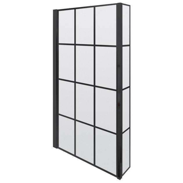 Nuie Pacific Square Black Fixed Return Panel with Framed Bath Screen 1430mm Height x 808mm Wide - 6mm Glass - NSBS7BF