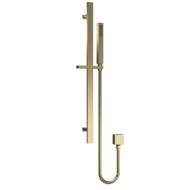 Nuie Windon Slider Rail Square Shower Kit with Outlet Elbow - Brushed Brass - A8167 - TAP 'N' SHOWER