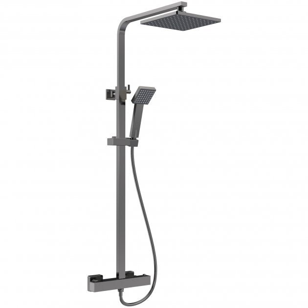 Nuie Windon Square Thermostatic Bar Mixer Shower with Shower Kit and Fixed Head - Brushed Gun Metal - JTY786 - TAP 'N' SHOWER