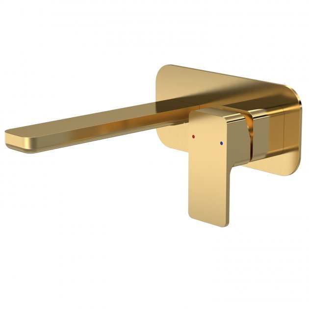 Nuie Windon Wall Mounted 2 - Hole Basin Mixer Tap with Plate - Brushed Brass - WIN828 - TAP 'N' SHOWER