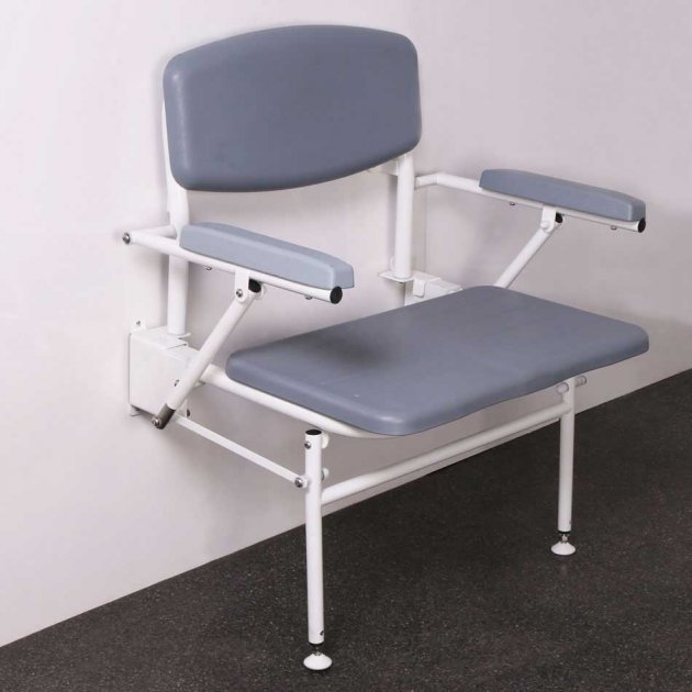 Nymas NymaSTYLE Extra Wide Wall Mounted Padded Shower Seat with Legs Back and Arms - Grey - 130208/GY - TAP 'N' SHOWER