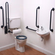 Nymas Low Level Disabled Toilet Doc M Pack White - Dark Blue Grab Rails - DMLL/DB