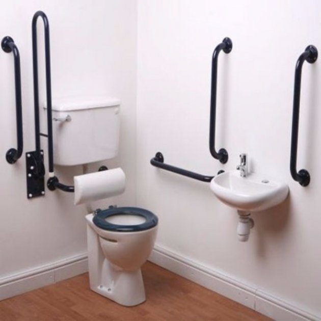 Nymas Low Level Disabled Toilet Doc M Pack White - Dark Blue Grab Rails - DMLL/DB - TAP 'N' SHOWER