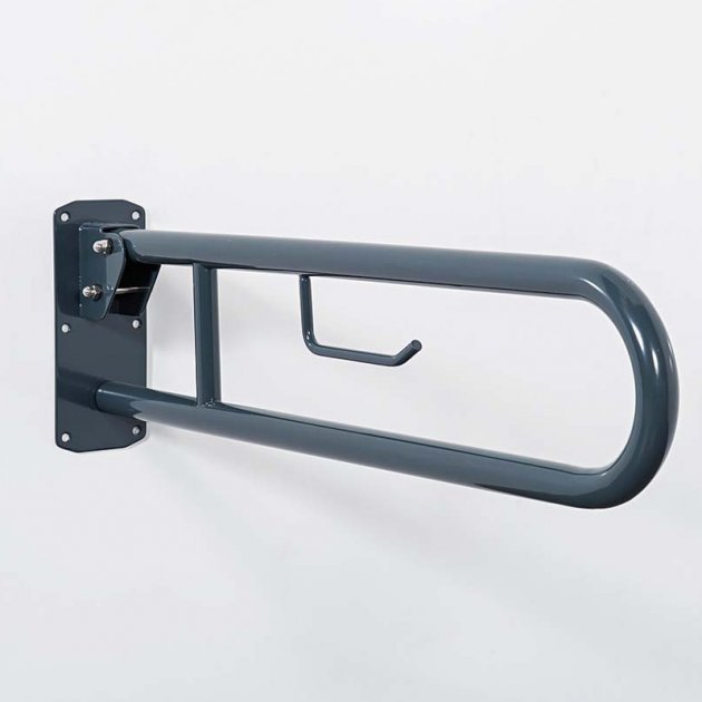 Nymas NymaCARE Lift and Lock Hinged Grab Rail with Roll Holder 800mm Length - Dark Grey - 211480/DG