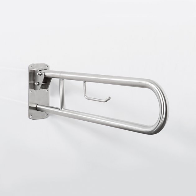 Nymas NymaPRO Lift and Lock Hinged Grab Rail with Roll Holder 800mm Length - Satin - 211480/SS - TAP 'N' SHOWER