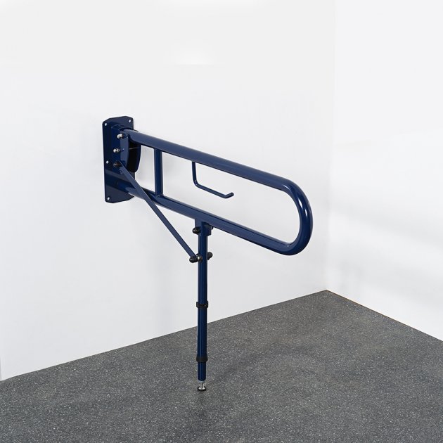 Nymas NymaPRO Lift and Lock Hinged Grab Rail with Toilet Roll Holder and Leg 800mm Length - Dark Blue - 211580/DB
