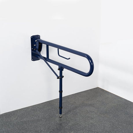 Nymas NymaPRO Lift and Lock Hinged Grab Rail with Toilet Roll Holder and Leg 800mm Length - Dark Blue - 211580/DB