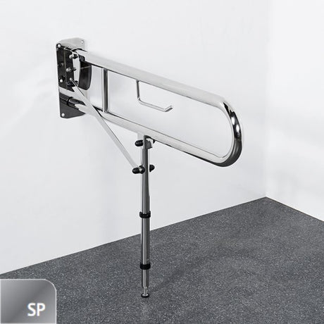 Nymas NymaPRO Lift and Lock Hinged Grab Rail with Toilet Roll Holder and Leg 800mm Length - Polished - 211580/SP