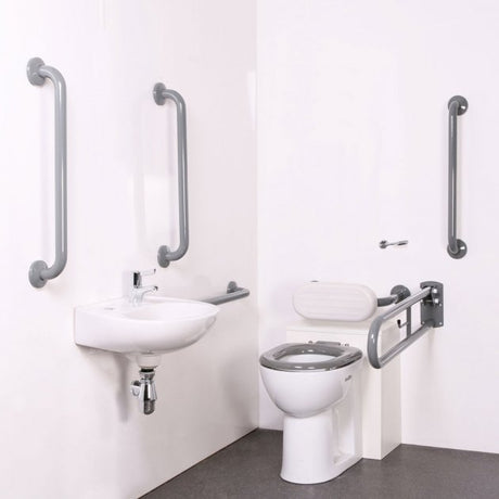 Nymas NymaPRO Back to Wall Doc M Toilet Pack with Stainless Steel Grab Rails - Grey - DM800KCS/GY