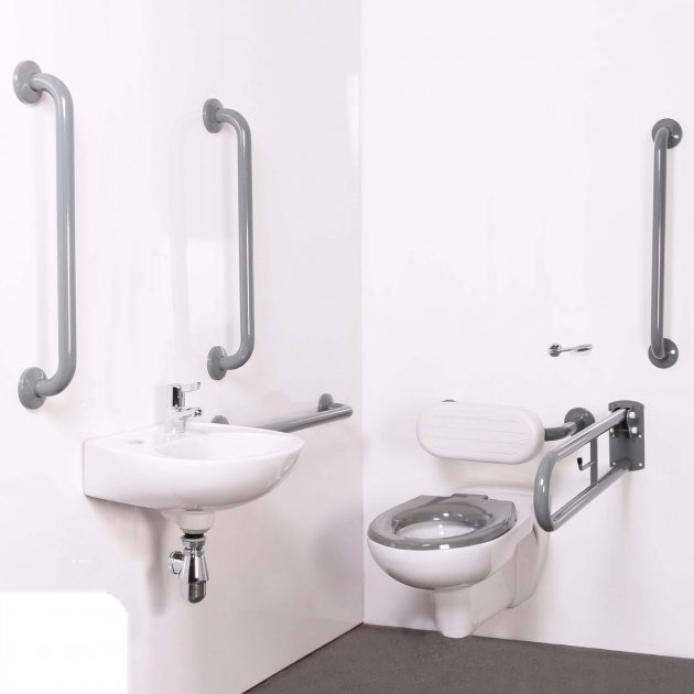 Nymas NymaPRO Wall Hung Doc M Toilet Pack with Steel Grab Rails and TMV3 Valve - White - DM850KC/WH